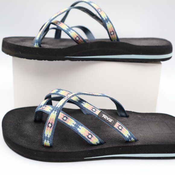 Teva Olowahu Flip Flops Sandals Women's Blue Orange Yellow SN 6840 Size 8 - Picture 3 of 7